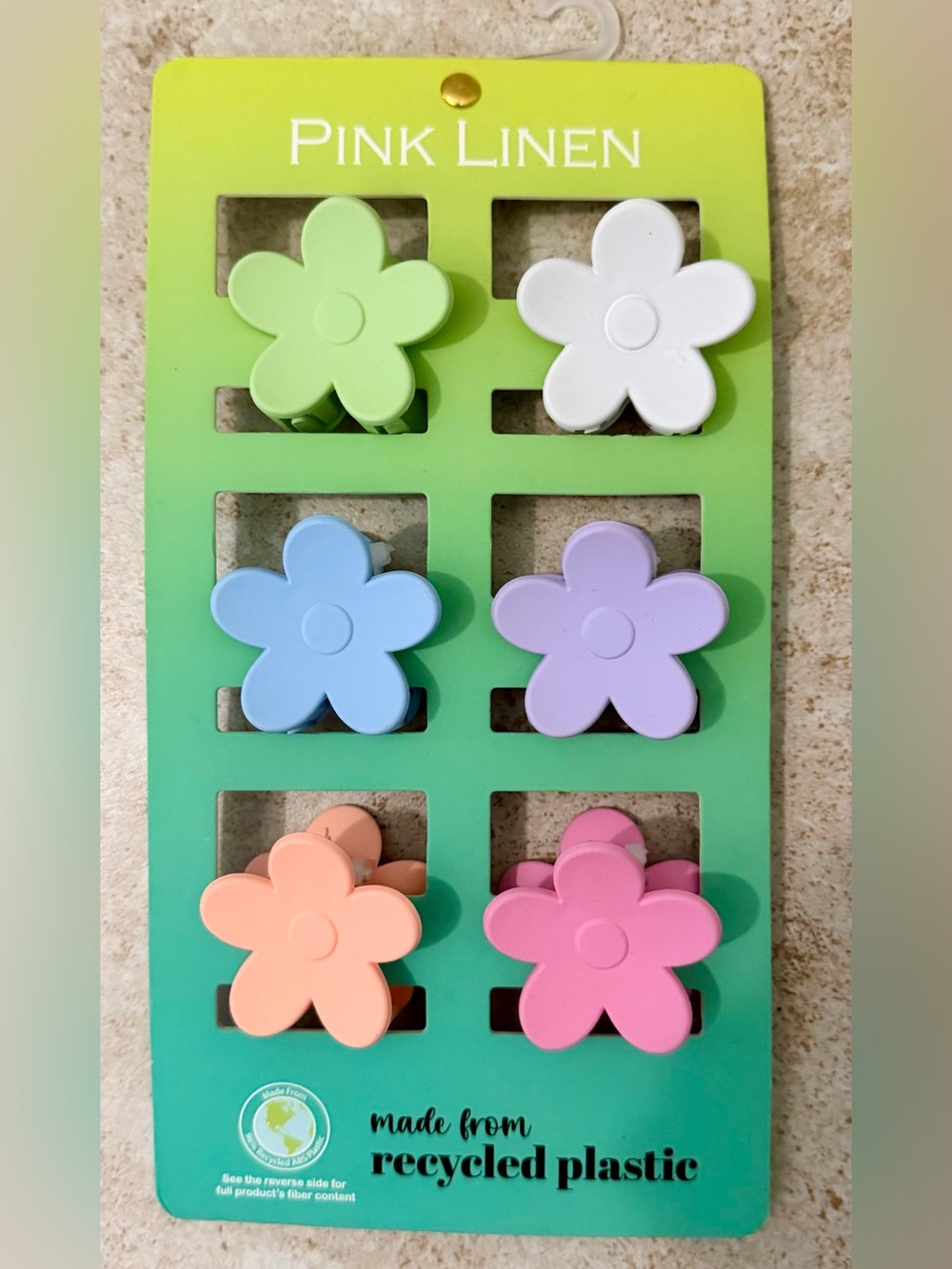 Pink Linen 6 pack Flower Hair Clips - Pastel Multi-Color Set